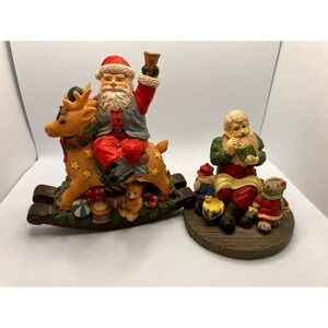 Christmas Santa Figures Lot of 2 Rocking Reindeer Workshop‎ Vintage St. Nick